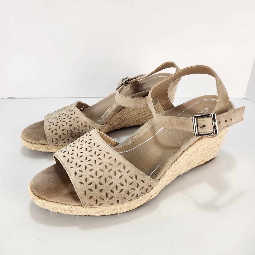 Vionic Ariel Women's Beige Suede Espadrilles Wedge Sandals Size 10M